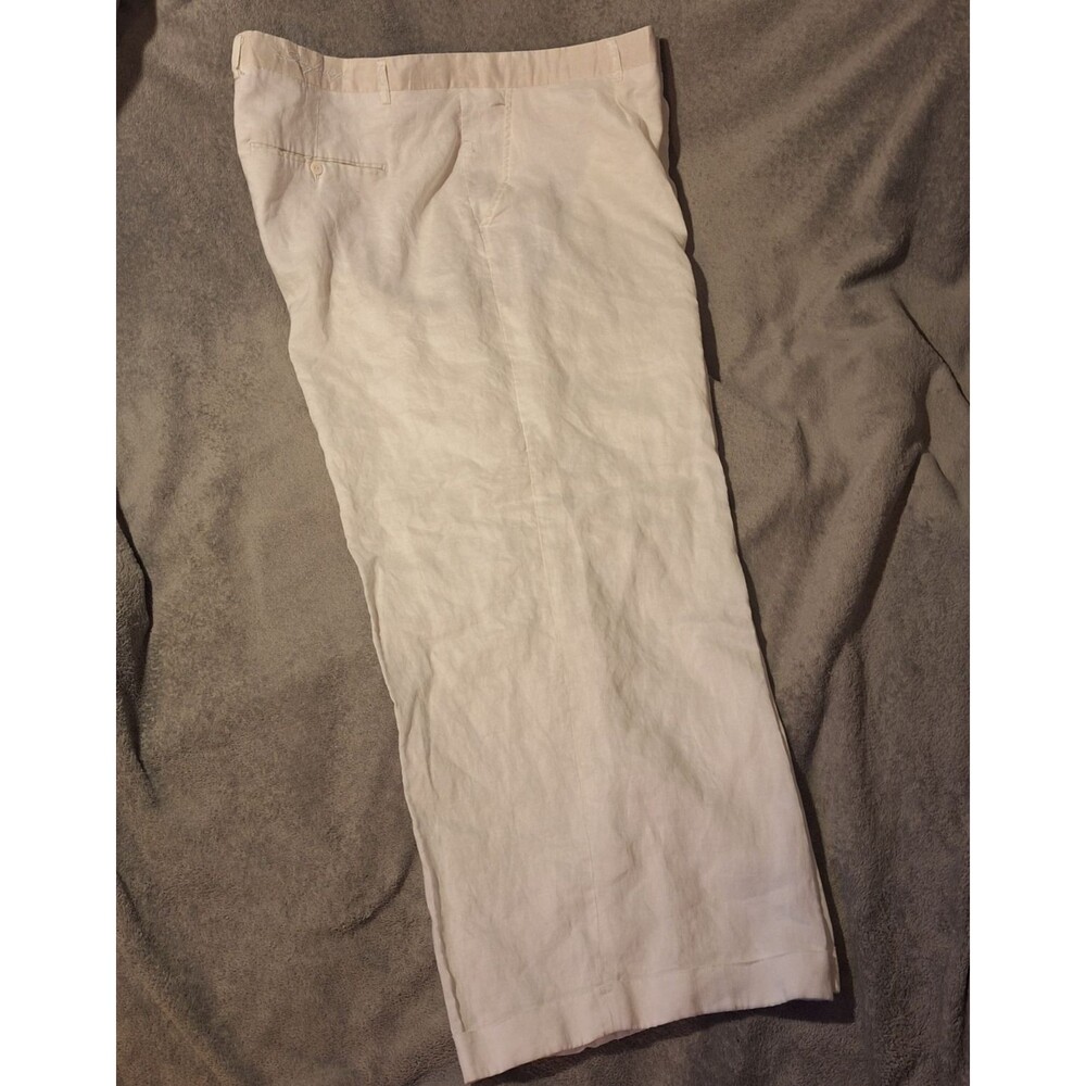 STEVE HARVEY 100% Linen Pants Mens 52/34 (50/30 Actual) White Pleated